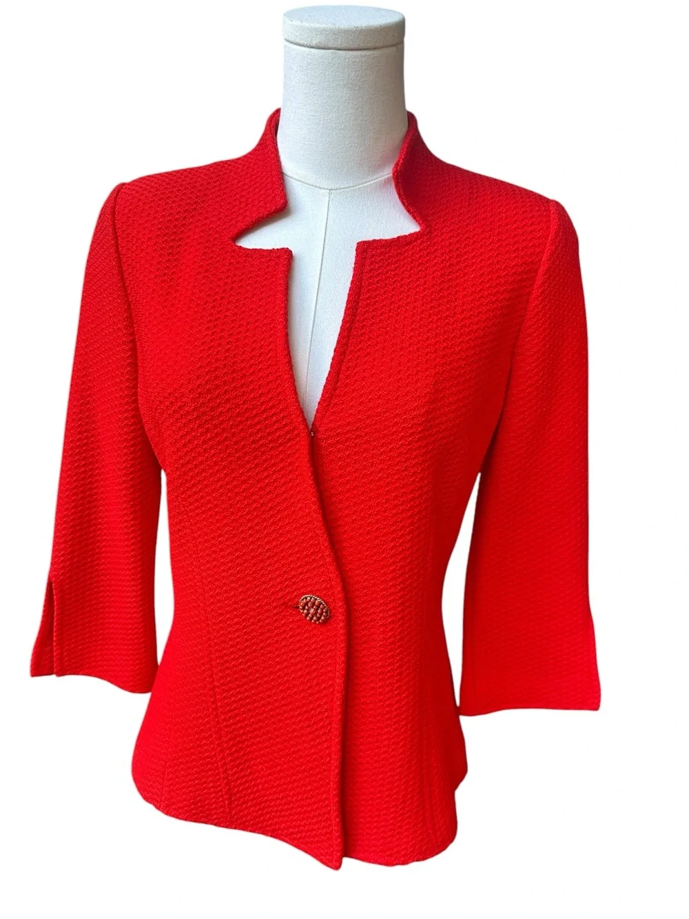 St. John Red Textured Knit Blazer Jacket Size 2 Wool Rayon USA - Picture 1 of 12